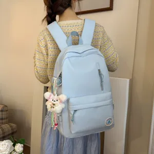 Casual Preppy Style Nylon School Backpack Waterproof Lightweight Bookbag For Teen Girls Students College Daypack