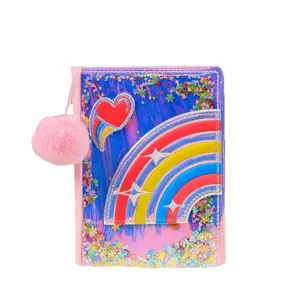 Niedliches A5 PU Notizbuch mit Regenbogen Herz Design, Pailletten und Plüsch Pompom.