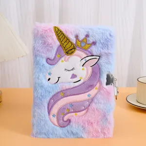 Taccuino in Peluche Unicorno Cartone Animato A5 Diario Con Serratura Morbido Soffice Taccuino di Scrittura Regalo Per Ragazze Studenti