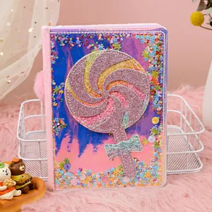 Students A5 Notebook Cartoon Lollipop Notebook Set Cute PU Sequin Notebook Diary Journal Stationery Gift Box Writing Book