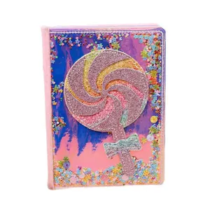 Cute A5 glitter notebook with a sparkling lollipop design, perfect for school students and kids.
