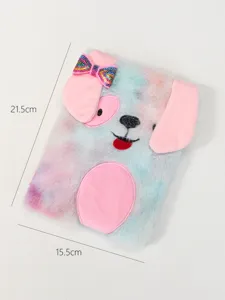 Simpatico taccuino in peluche cucciolo con fiocco colorato e pelo morbido, agenda ideale, 21.5x15.5cm.