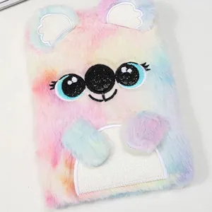 Cute Plush Notebook Cartoon Animal Embroidery Soft Cover Daily Journal For Students And Girls Gift