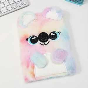 Cute fluffy plush notebook A5 rainbow diary soft fuzzy journal creative gift for girls