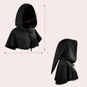 Mantello corto nero di Halloween con cappuccio e design appuntito, comodo e versatile.