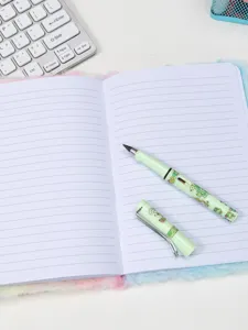 Cute plush notebook A5 size with cartoon design and matching pen for girls and school gifts.
