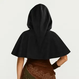 Black short hooded cape with pointed design, ideal for Halloween costumes and style.