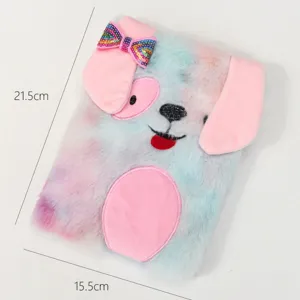 Adorabile taccuino peluche a forma di cucciolo con fiocco glitterato e copertina colorata.