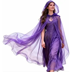 Cap Cape En Filet À Capuche Pour Femmes Châle Long Couleur Unie Costume De Cosplay De Sorcière De Vampire Vêtements De Fête D'Halloween