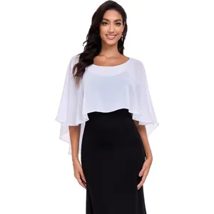 Donna estate bianco trasparente chiffon mantella scialle elegante leggero pullover copricostume