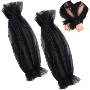 Gothic black mesh detachable sleeves tulle ruffle cuffs lolita dress arm covers accessory