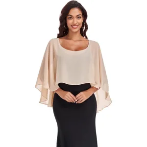 Elegante mantella scialle in chiffon da donna beige, top estivo leggero senza maniche.