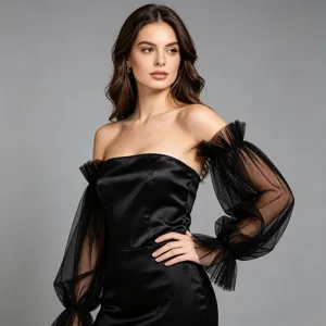 Gothic black sheer mesh tulle detachable sleeves, elegant arm cover for dress and lolita.