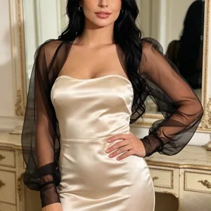 Sheer black mesh bolero shrug long sleeve bridal accessory for women elegant evening wear