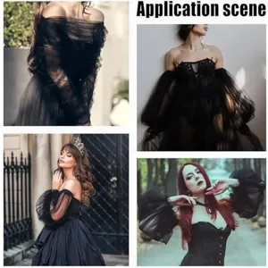 Gothic black tulle mesh arm sleeves sheer off shoulder Lolita dress matching gloves
