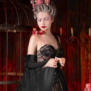 Manches en filet noir gothique couvre-bras sombres accessoire de costume de fête d'Halloween détail