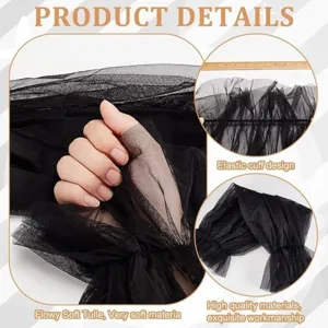 Gothic black mesh sleeve sheer elastic arm cover Lolita fashion dress glove detail view