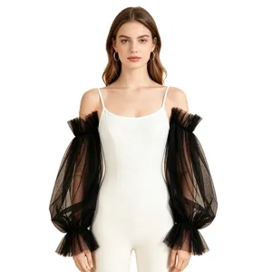 Gothic black mesh detachable sleeves and arm covers paired with white romper main product photo.