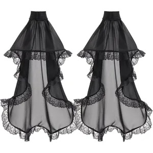 Detail shot of black gothic mesh lace sleeves, featuring delicate sheer chiffon and vintage trim.