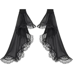 Detailed view of black gothic mesh false sleeves with delicate lace ruffles, perfect for cosplay.