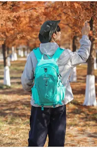 Outdoor waterproof backpack detail showing large capacity, durable fabric and comfortable straps.