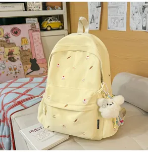 Cute sweet college style embroidered canvas backpack, casual daypack for student daily use