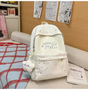 Zaino scolastico con stampa di stelle in stile giapponese, grande borsa casual