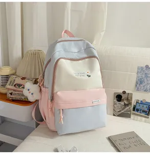 Zaino scolastico pastello carino con grande capacità, ricamo floreale, borsa elegante