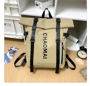 Casual canvas backpack for men and women, large capacity travel school bag with stylish straps.