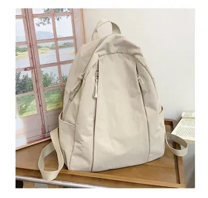 Details of Korean style solid color minimalist casual backpack for women daily school use.