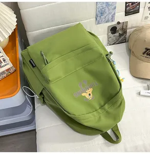 Korean style college backpack for women, large travel school bag, cute green student bookbag
