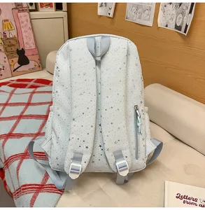 Carino zaino azzurro in stile giapponese con motivo di stelle per studenti e scuola
