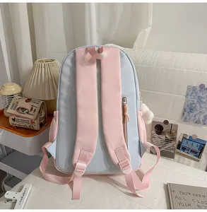 Zaino scolastico pastello carino con spallacci ampi, zaino casual per uso quotidiano.