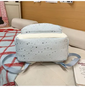 Zaino azzurro con motivo a stelle, zainetto scolastico in stile giapponese dolce per ragazze.