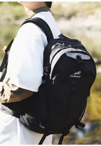 Large capacity outdoor mountaineering backpack detail showing durable fabric and functional straps.