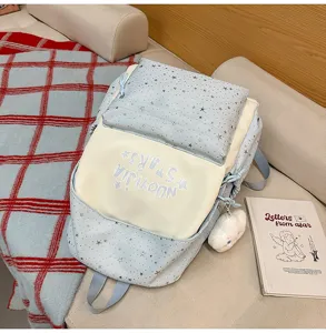 Zaino in stile giapponese bicolore con motivo a stelle, borsa scolastica carina.