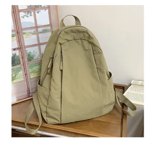 Casual solid color nylon backpack for women lightweight travel school daypack sage green