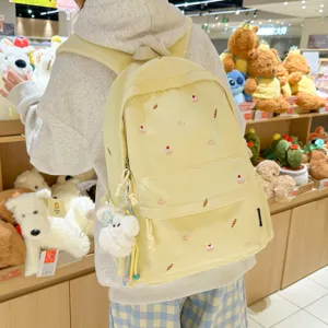 Cute sweet style embroidered canvas school backpack for women and students daily use
