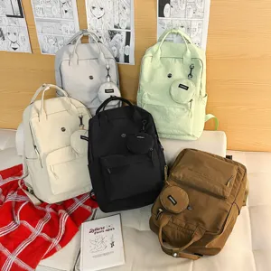 Lässiger Studenten Rucksack einfarbig multifunktionaler Reise Schulranzen mit Münztasche