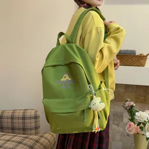 Korean style canvas school backpack for women, large capacity casual travel daypack with cute dog print.