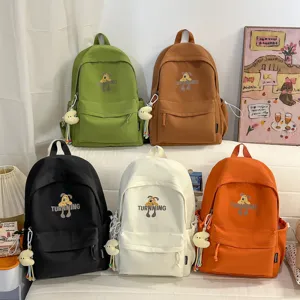 Casual student school backpack for women, large capacity travel rucksack with cute print.