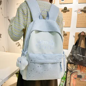 Zaino in nylon in stile giapponese da donna grande capacità borsa scolastica grazioso stampa stella viaggio casual