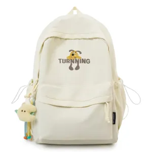 Korean canvas school backpack for women, casual large capacity travel daypack with cute print.