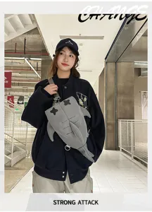 Japanese style shark shoulder bag for men and women, cute casual travel crossbody bag trendy.