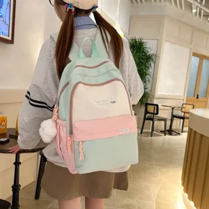 Zaino scolastico colorblock pastello zainetto casual per adolescenti con ricamo