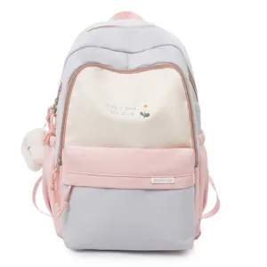 Zaino scolastico estetico carino per ragazze, grande capacità, zaino casual giornaliero, grigio.