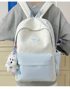 Cute Japanese style school backpack with star pattern, casual lightweight student bookbag.