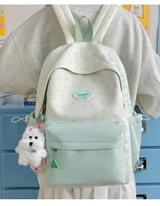 Japanese sweet style school backpack for students, cute casual travel daypack with fresh colors.