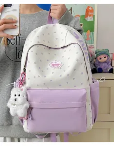 Japanese sweet cute student backpack casual school travel bag with white purple star print