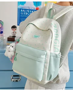 Close-up detail of a sweet Japanese style student backpack with stars, cute lightweight school bag